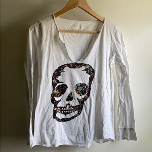 Zadig&Voltaire, Long-Sleeve Floral Skull, White, M